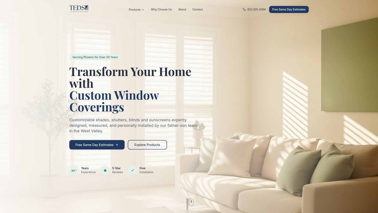 Ted's Shades & Shutters website by StructuredSites.com